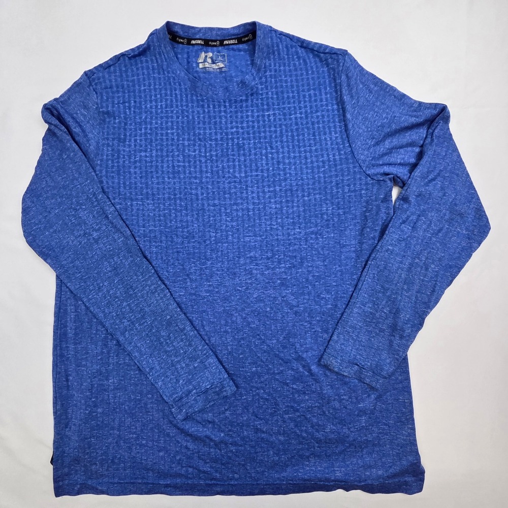 Russell Mens Dri-Power 360 Training Fit Shirt Large Blue Long Sleeve Athletic